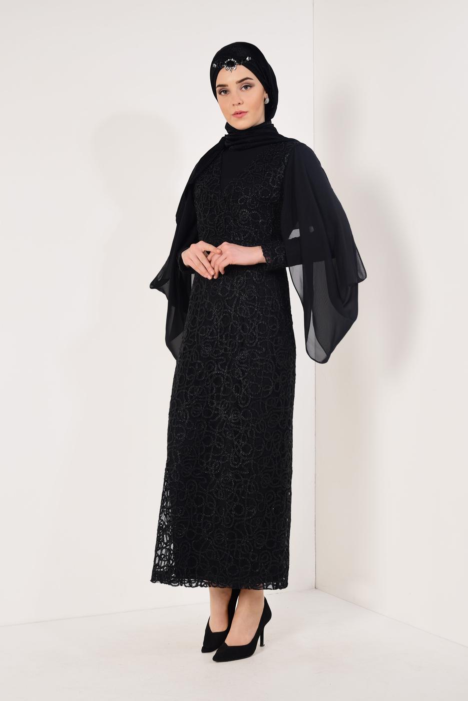 Vêtements hijab NOIR  Robe de Soirée T 3751