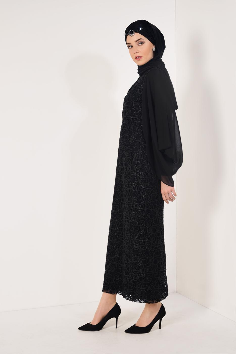 Vêtements hijab NOIR  Robe de Soirée T 3751