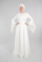 Hijab clothing CREAM EVENING DRESS WITH FLOWER ACCESSORY T 50393