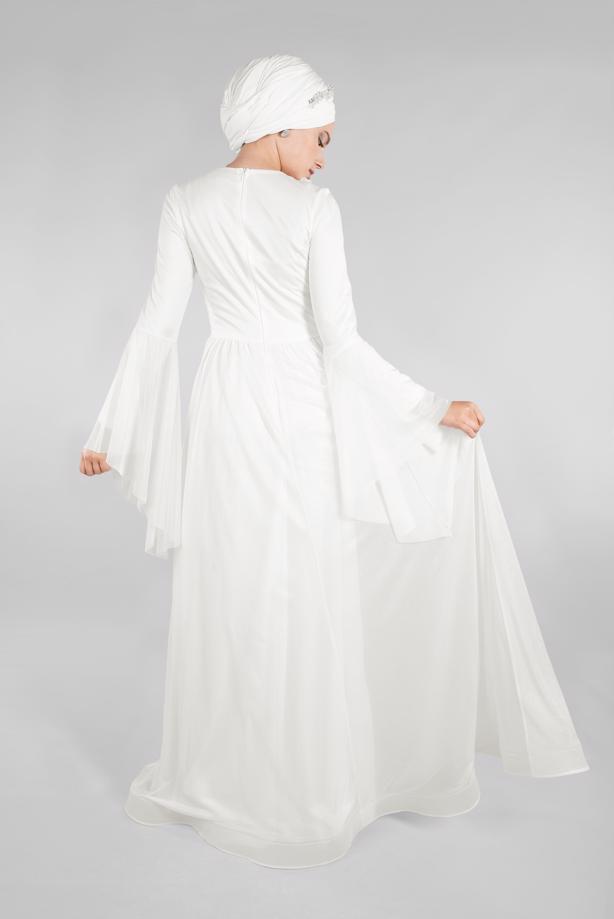 Hijab clothing  EVENING DRESS WITH FLOWER ACCESSORY T 50393 - TRENDTESETTÜR