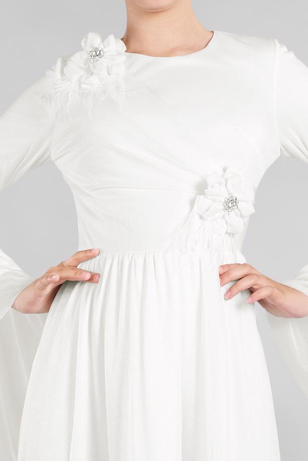 Hijab clothing  EVENING DRESS WITH FLOWER ACCESSORY T 50393 - TRENDTESETTÜR