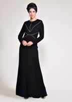 Tesettür giyim SİYAH DANTEL VE TAŞ DETAYLI ABİYE ELBİSE T 5423