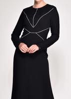 Tesettür giyim SİYAH DANTEL VE TAŞ DETAYLI ABİYE ELBİSE T 5423