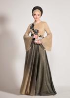 Tesettür giyim BEJ ALVİNA DEGRADE TAŞLI ABİYE ELBİSE T 5424