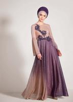 Tesettür giyim GRİ ALVİNA DEGRADE TAŞLI ABİYE ELBİSE T 5424