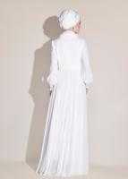 Tesettür giyim KREM ALVİNA ŞİFON ABİYE ELBİSE T 5426