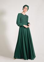 Tesettür giyim YEŞİL ALVİNA ŞİFON ABİYE ELBİSE T 5426