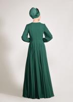 Tesettür giyim YEŞİL ALVİNA ŞİFON ABİYE ELBİSE T 5426