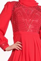 Tesettür giyim MERCAN ALVİNA ŞİFON ABİYE ELBİSE T 5426