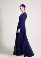 Tesettür giyim LACİVERT ALVİNA ŞİFON ABİYE ELBİSE T 5426
