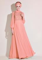 Tesettür giyim PUDRA ALVİNA ŞİFON ABİYE ELBİSE T 5426