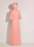 Tesettür giyim PUDRA ALVİNA ŞİFON ABİYE ELBİSE T 5426