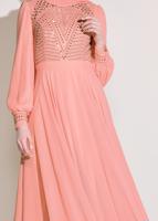 Tesettür giyim PUDRA ALVİNA ŞİFON ABİYE ELBİSE T 5426