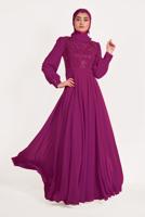 Tesettür giyim MOR ALVİNA ŞİFON ABİYE ELBİSE T 5426