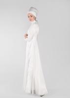 Tesettür giyim EKRU ALVİNA  TAŞ BASKI DETAYLI ŞİFON ABİYE ELBİSE 5428