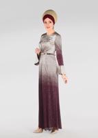 Tesettür giyim BORDO İKİ RENK GEÇİŞLİ SİMLİ ABİYE ELBİSE 5431 