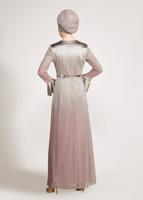 Tesettür giyim PUDRA İKİ RENK GEÇİŞLİ SİMLİ ABİYE ELBİSE 5431 
