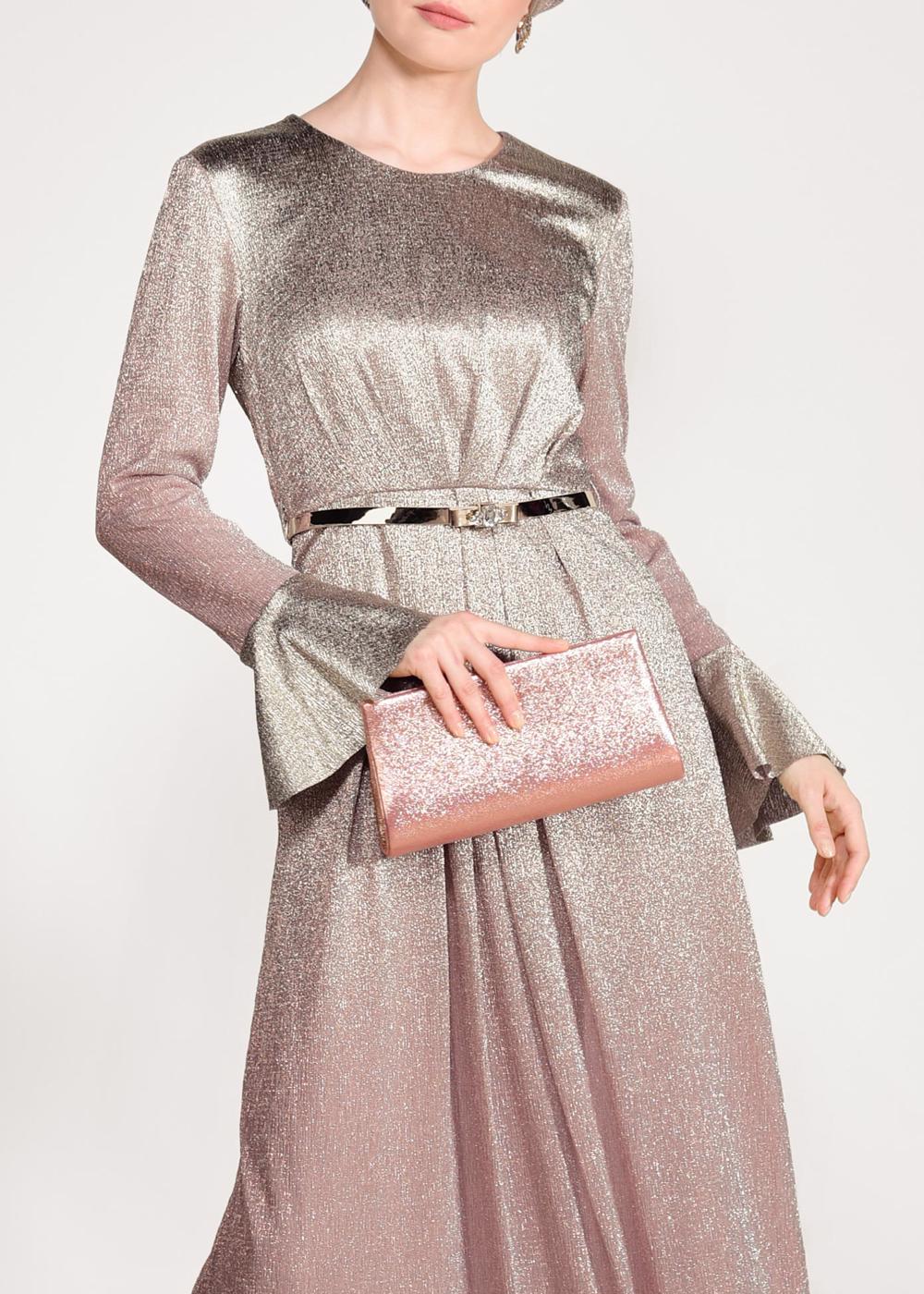 Tesettür giyim PUDRA İKİ RENK GEÇİŞLİ SİMLİ ABİYE ELBİSE 5431 