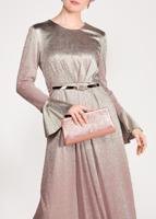 Tesettür giyim PUDRA İKİ RENK GEÇİŞLİ SİMLİ ABİYE ELBİSE 5431 