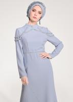 Tesettür giyim MAVİ ALVİNA TAŞ DETAYLI ABİYE ELBİSE T 5445