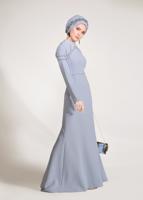 Tesettür giyim MAVİ ALVİNA TAŞ DETAYLI ABİYE ELBİSE T 5445