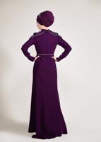 Tesettür giyim MOR ALVİNA TAŞ DETAYLI ABİYE ELBİSE T 5445