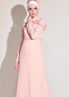 Tesettür giyim PUDRA ALVİNA TAŞ DETAYLI ABİYE ELBİSE T 5445