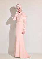 Tesettür giyim PUDRA ALVİNA TAŞ DETAYLI ABİYE ELBİSE T 5445