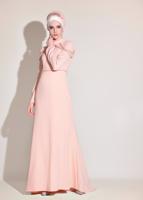 Tesettür giyim PUDRA ALVİNA TAŞ DETAYLI ABİYE ELBİSE T 5445