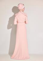 Tesettür giyim PUDRA ALVİNA TAŞ DETAYLI ABİYE ELBİSE T 5445