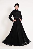 Tesettür giyim SİYAH ALVİNA ŞİFON ABİYE ELBİSE T 5471