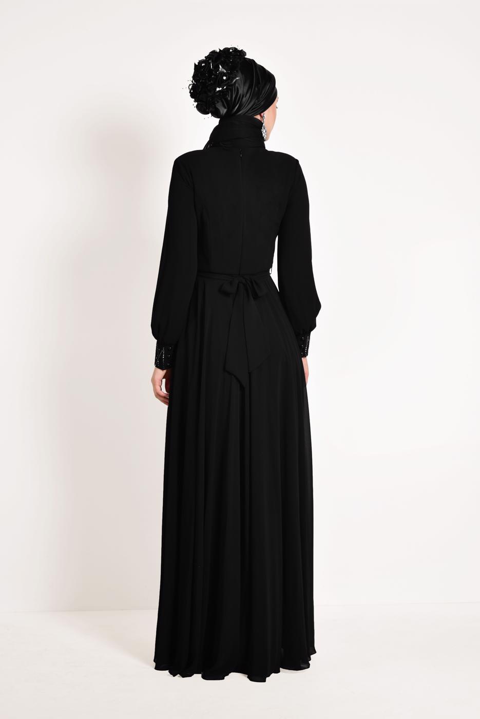 Tesettür giyim SİYAH ALVİNA ŞİFON ABİYE ELBİSE T 5471