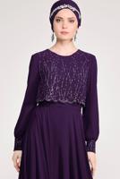 Tesettür giyim MOR ALVİNA ŞİFON ABİYE ELBİSE T 5471