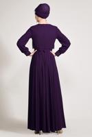 Tesettür giyim MOR ALVİNA ŞİFON ABİYE ELBİSE T 5471