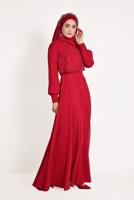 Tesettür giyim BORDO ALVİNA ŞİFON ABİYE ELBİSE T 5471