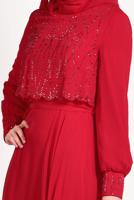 Tesettür giyim BORDO ALVİNA ŞİFON ABİYE ELBİSE T 5471