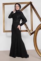 Tesettür giyim SİYAH ALVİNA TAŞLI ABİYE ELBİSE T 5474