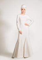 Tesettür giyim KREM ALVİNA TAŞLI ABİYE ELBİSE T 5474