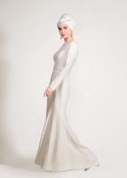 Tesettür giyim KREM ALVİNA TAŞLI ABİYE ELBİSE T 5474