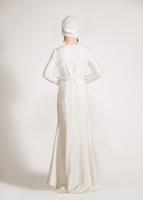 Tesettür giyim KREM ALVİNA TAŞLI ABİYE ELBİSE T 5474