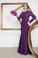 Tesettür giyim MOR ALVİNA TAŞLI ABİYE ELBİSE T 5474