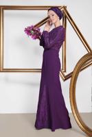 Tesettür giyim MOR ALVİNA TAŞLI ABİYE ELBİSE T 5474