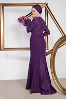 Tesettür giyim MOR ALVİNA TAŞLI ABİYE ELBİSE T 5474