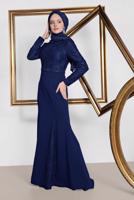 Tesettür giyim LACİVERT ALVİNA TAŞLI ABİYE ELBİSE T 5474