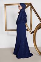 Tesettür giyim LACİVERT ALVİNA TAŞLI ABİYE ELBİSE T 5474