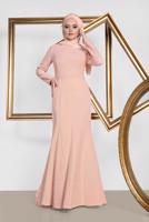 Tesettür giyim PUDRA ALVİNA TAŞLI ABİYE ELBİSE T 5474