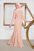 Tesettür giyim PUDRA ALVİNA TAŞLI ABİYE ELBİSE T 5474