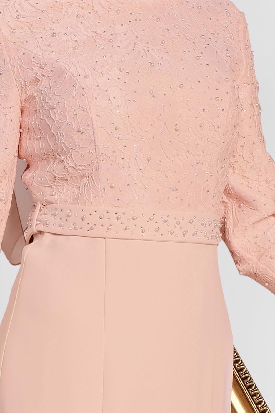 Tesettür giyim PUDRA ALVİNA TAŞLI ABİYE ELBİSE T 5474