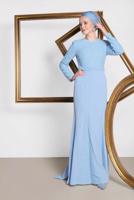 Tesettür giyim MAVİ ALVİNA TAŞLI ABİYE ELBİSE T 5474