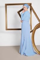 Tesettür giyim MAVİ ALVİNA TAŞLI ABİYE ELBİSE T 5474